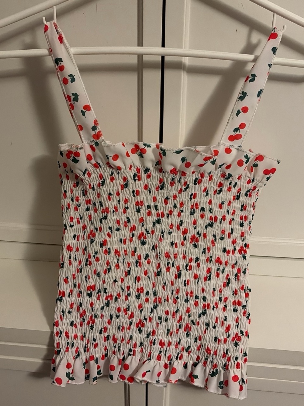 SHEIN White Cherry-Print Smocked Cami Top